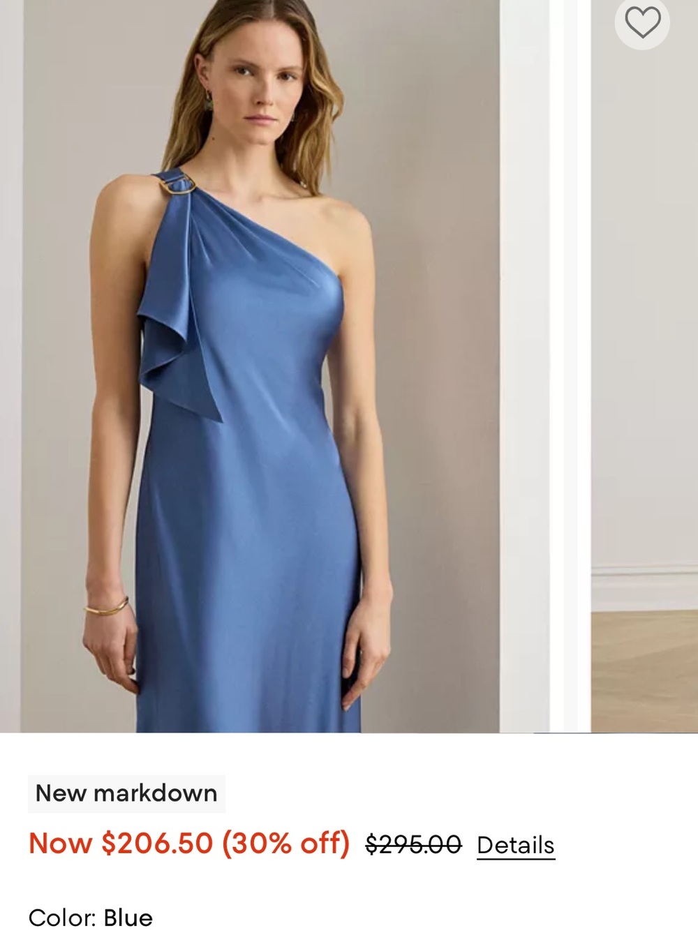 Ralph Lauren Blue One-Shoulder Ring-Detail Slip Dress